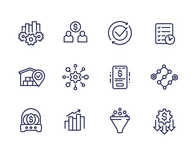 conjunto vectorial de iconos de línea de gestión de negocios