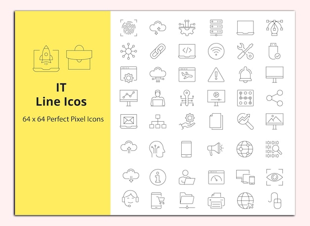 Conjunto vectorial de iconos de línea de tecnología de la información