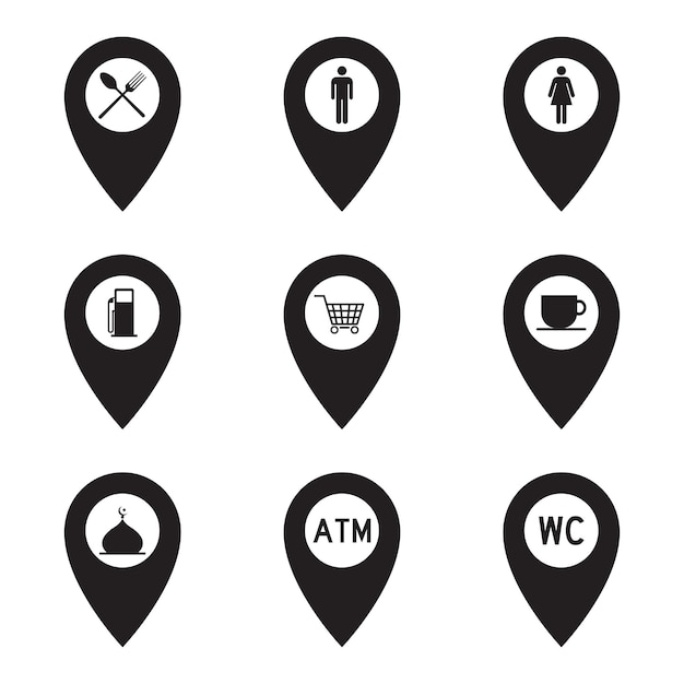conjunto vectorial de iconos de pines de ubicación