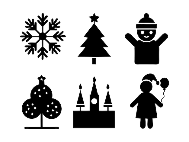 Conjunto vectorial de iconos de silueta de elementos de diseño de año nuevo