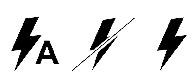 Conjunto vectorial de iconos sólidos de relámpagos comúnmente utilizados como símbolos de flash de la cámara