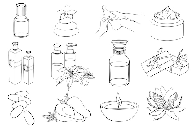 Conjunto vectorial de iconos de spa de línea Sketch