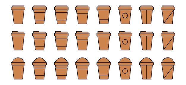 Conjunto vectorial de iconos de tazas de café en estilo de color plano Contenedor de plástico para tazas de papel de café