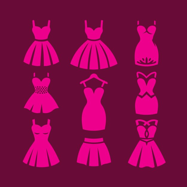 Conjunto vectorial de íconos de vestidos colección de signos de ilustración de vestidos Símbolo de moda