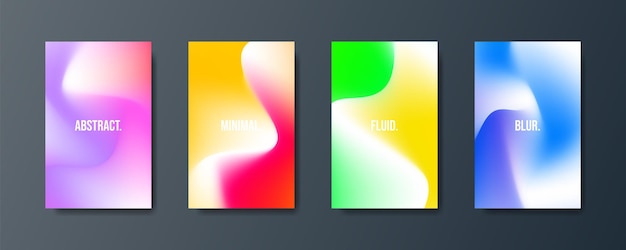 Conjunto vectorial de ilustración abstracta ondulada y borrosa malla de gradiente en fondo de color blanco