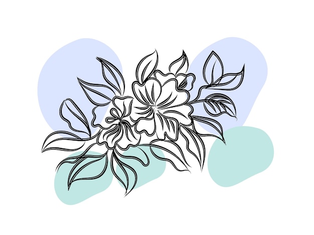Conjunto vectorial de la ilustración de dibujo de líneas florales
