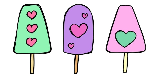 Conjunto vectorial de ilustración de helado dibujado a mano Lindo sundae clipart