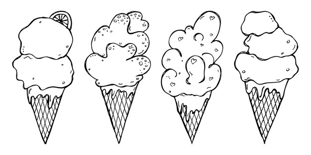 Conjunto vectorial de ilustración de helado dibujado a mano Lindo sundae clipart