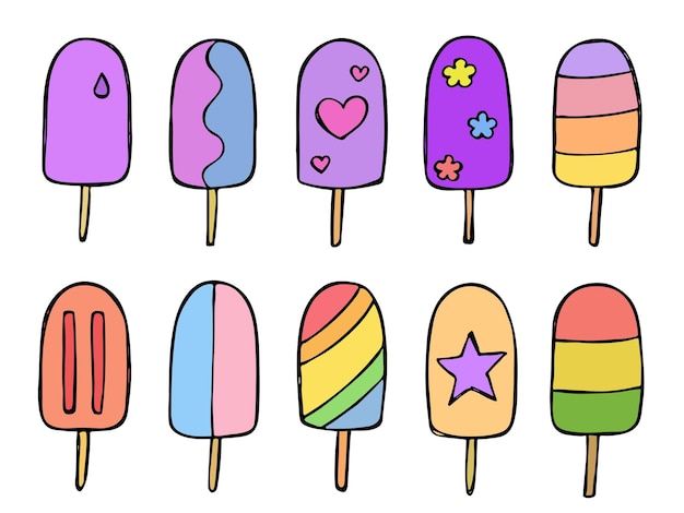 Conjunto vectorial de ilustración de helado dibujado a mano lindo sundae clipart