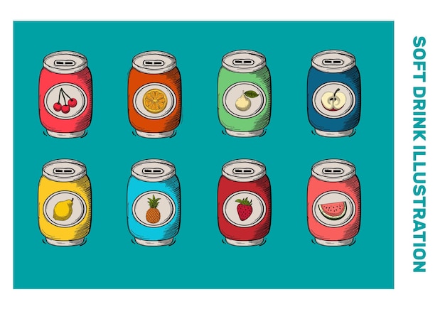 Conjunto vectorial de ilustraciones de bebidas gaseosas