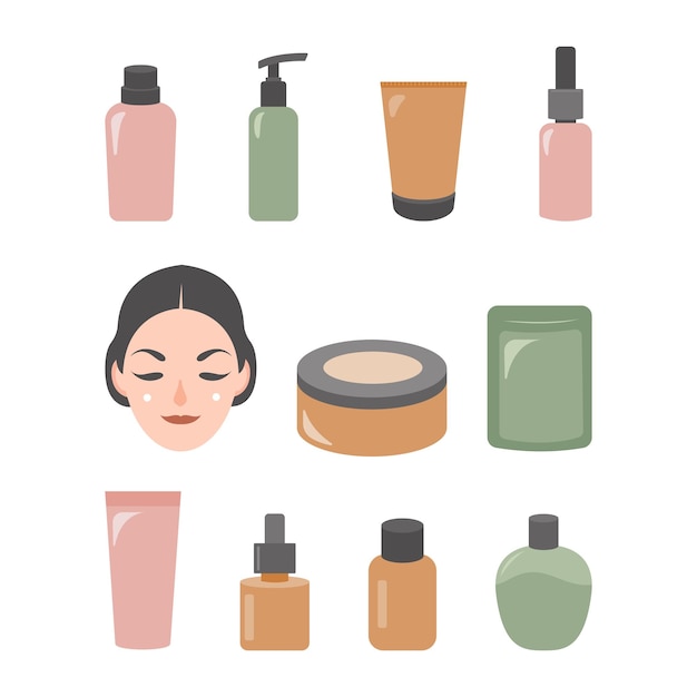 Conjunto vectorial de ilustraciones de cuidado de la piel dibujadas a mano para productos de belleza natural