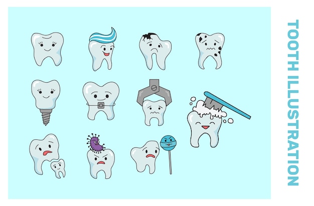 Conjunto vectorial de ilustraciones de dientes lindos
