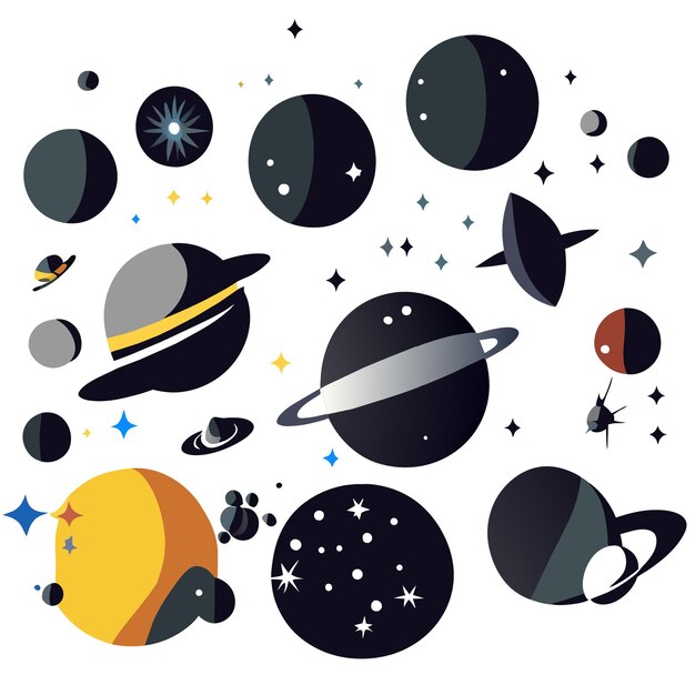 Vector conjunto vectorial de ilustraciones de exploración espacial