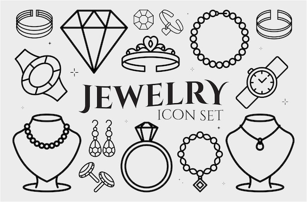 Conjunto vectorial de ilustraciones de iconos de joyas