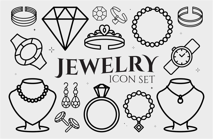 Vector conjunto vectorial de ilustraciones de iconos de joyas