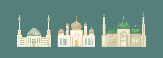 Vector conjunto vectorial de ilustraciones de la mezquita edificio arquitectónico religioso estilo plano