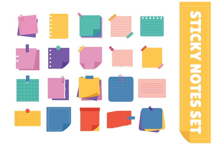 Conjunto vectorial de ilustraciones de notas adhesivas