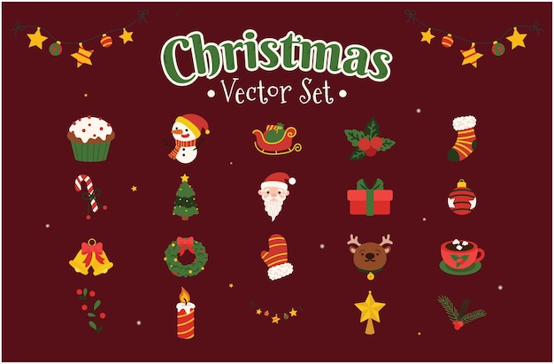 Conjunto vectorial de ilustraciones de objeciones navideñas