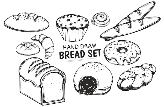 Conjunto vectorial de ilustraciones de pan dibujado a mano