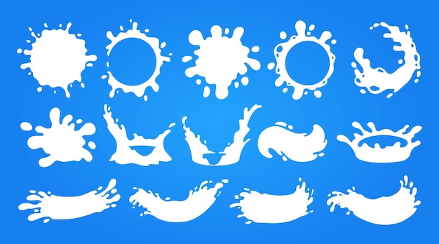 Conjunto vectorial de ilustraciones de salpicaduras de leche y elementos de crema láctea 02