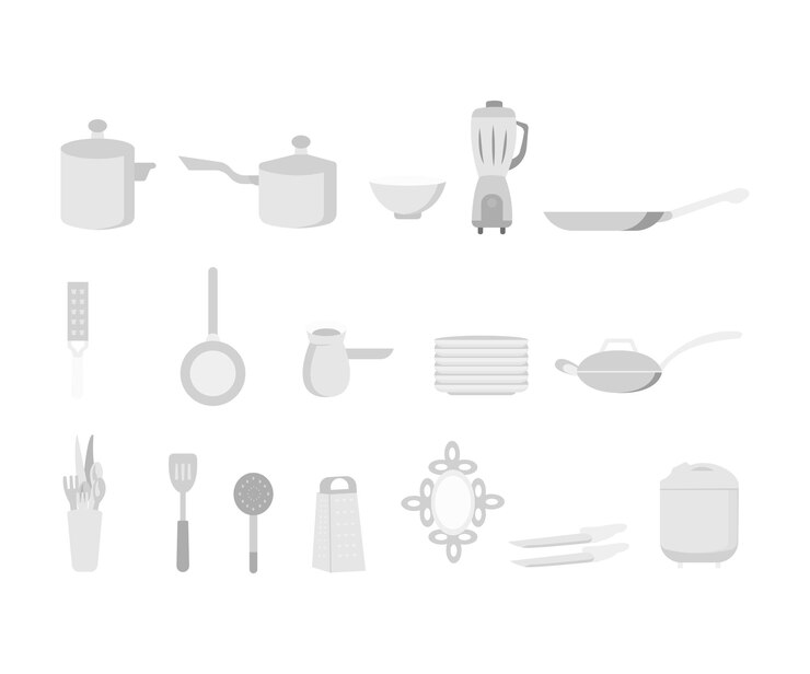 Vector conjunto vectorial de ilustraciones de utensilios de cocina modernos para proyectos culinarios
