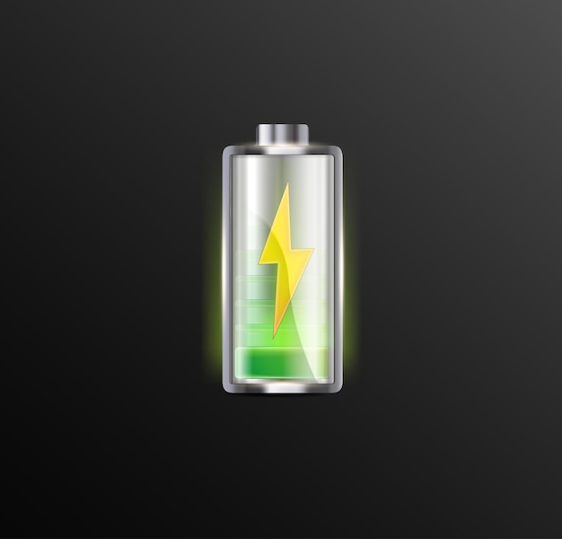 Conjunto vectorial de indicadores de carga de la batería con niveles de energía bajos y altos aislados en el fondo
