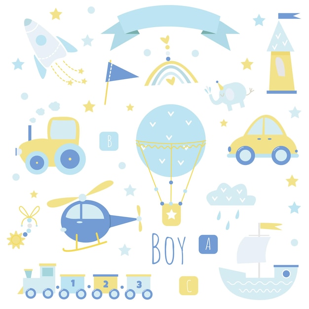 Conjunto vectorial con juguetes para bebés