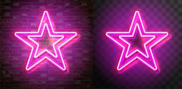 Conjunto vectorial de lámparas de neón en forma de figura contra un fondo de pared oscuro