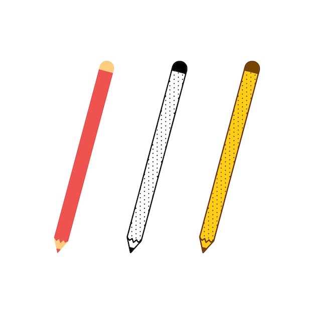 Conjunto vectorial de lápices en diferentes estilos sobre fondo blanco