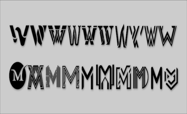 Conjunto vectorial de letras m y w diseño del contorno del logotipo