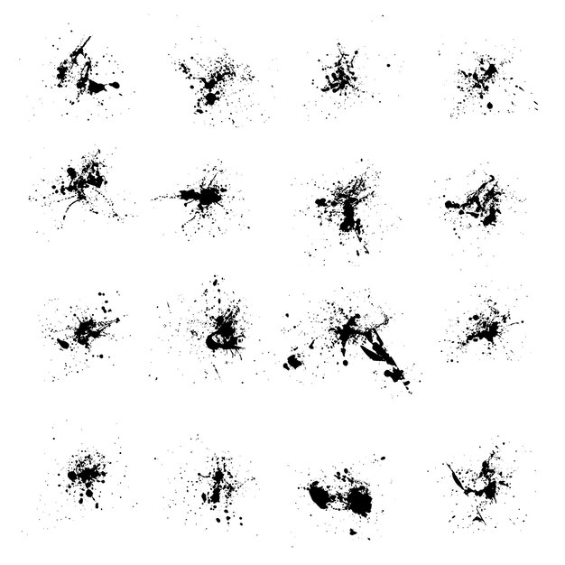 Conjunto vectorial libre de manchas de tinta negra en estilo plano