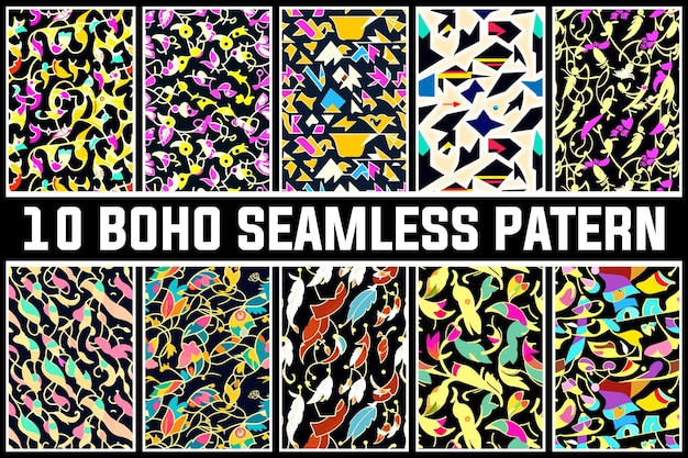 Conjunto vectorial libre de patrones sin costuras étnicos coloridos de Boho con formas abstractas