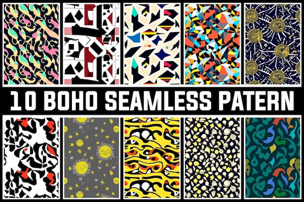 Conjunto vectorial libre de patrones sin costuras étnicos coloridos de Boho con formas abstractas