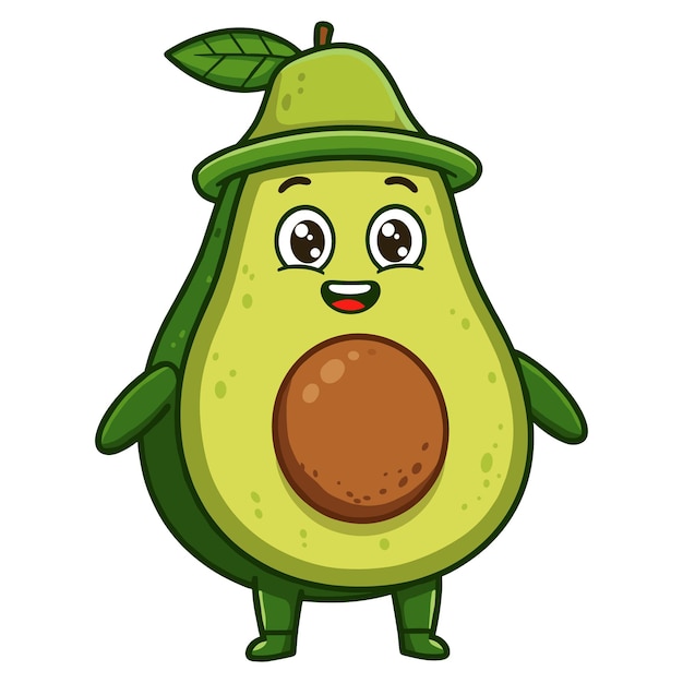Conjunto vectorial lindo de personaje de fruta de aguacate en ilustración vectorial con fondo blanco