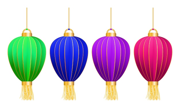 Conjunto vectorial de linternas aisladas de barrio chino para el año nuevo