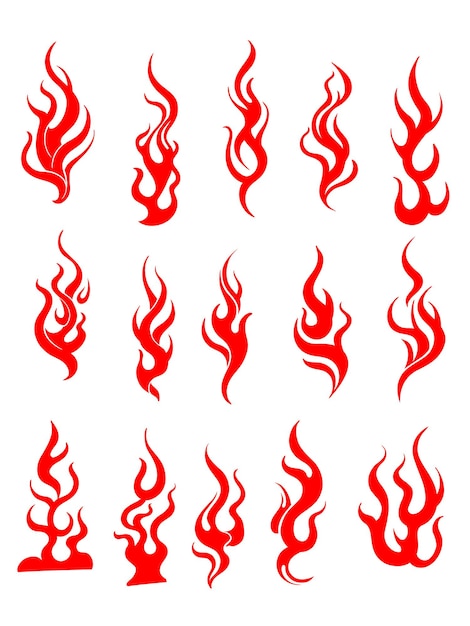 Conjunto vectorial de llamas rojas ardientes