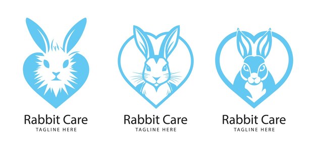 Conjunto vectorial de logotipo de cara de cuidado de conejos aislado sobre fondo blanco logotipo de amor de conejo