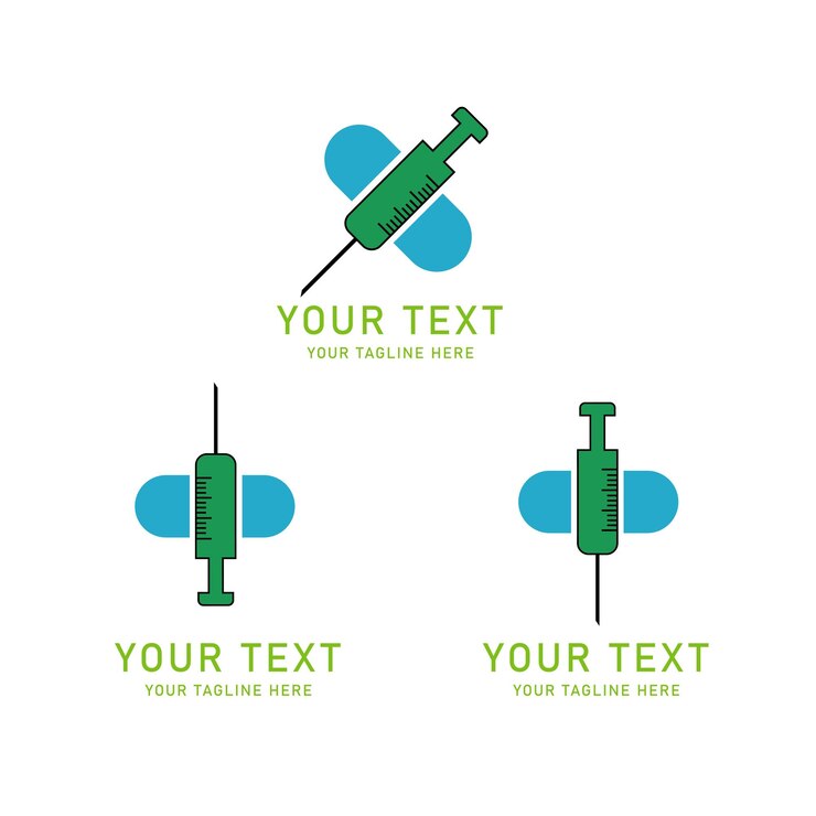 Conjunto vectorial de logotipo de jeringa médica Diseños de salud abstractos aislados en blanco