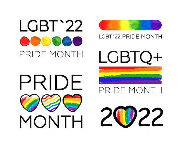 Vector conjunto vectorial de logotipos, iconos, pegatinas e inscripciones con símbolos de la comunidad lgbt