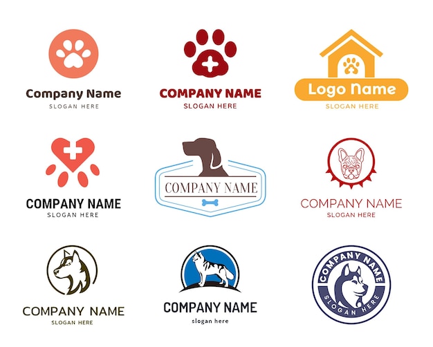 Vector conjunto vectorial de logotipos para perros logotipo amigable para mascotas concepto de logotipo para animales ilustración vectorial
