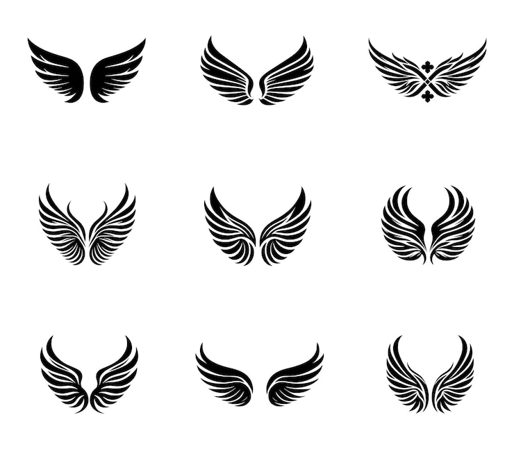 Conjunto vectorial de logotipos de silueta de alas Conjunto de iconos vectoriales de alas Insignias de alas Colección de insignias de aletas