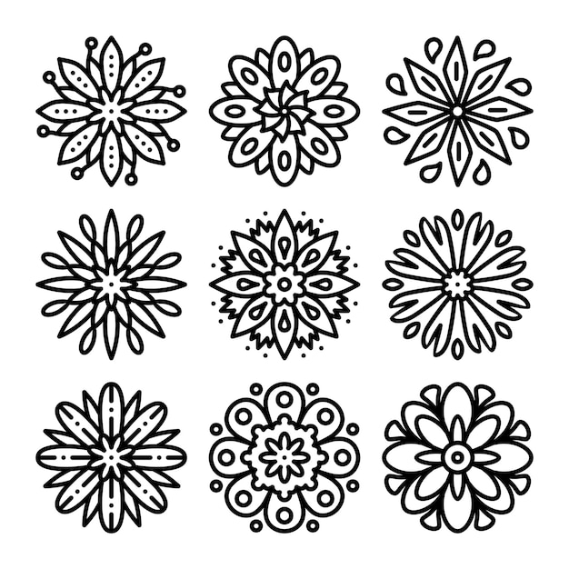 Conjunto vectorial de mandalas de flores