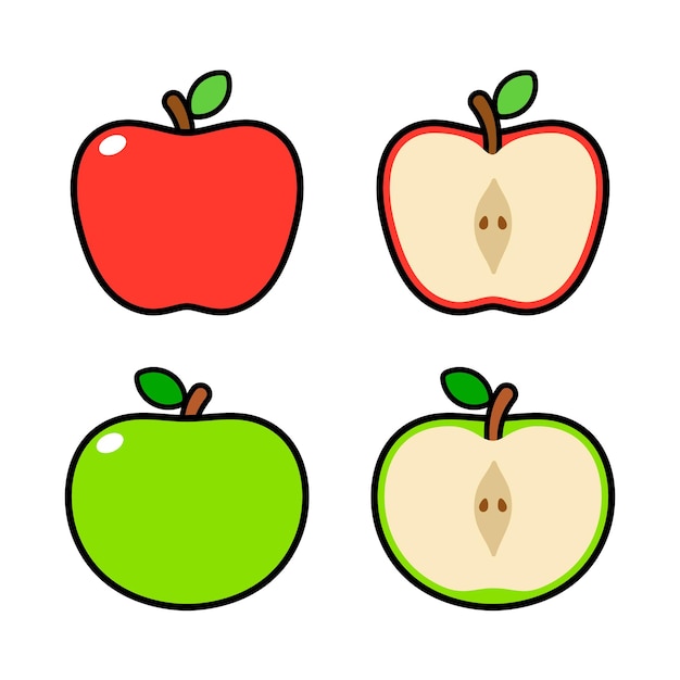 Conjunto vectorial de manzanas rojas y verdes