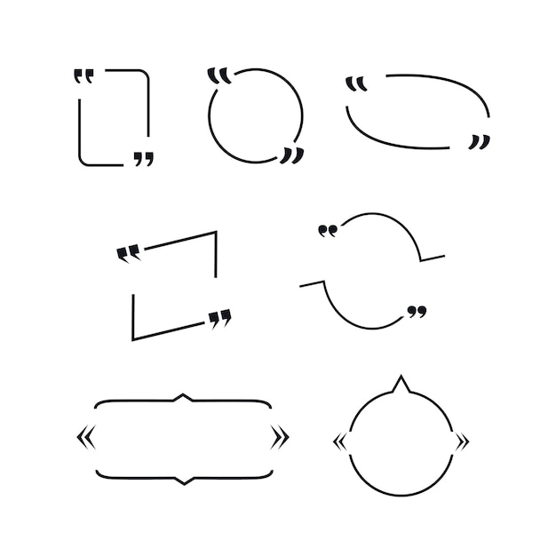 Conjunto vectorial de marcos de cotización aislados sobre fondo blanco Signos de cotización Cuadrado rectangular en blanco