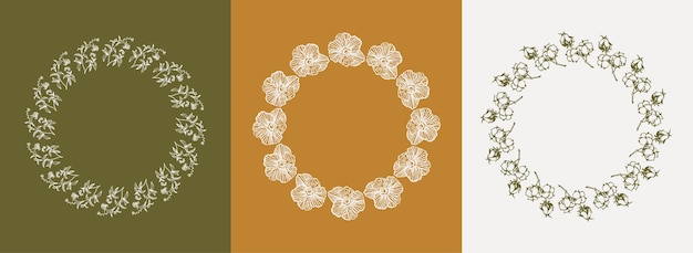 Conjunto vectorial de marcos de diseño e ilustraciones botánicas en estilo boho lineal simple