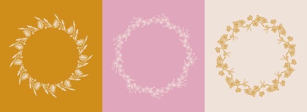 Conjunto vectorial de marcos de diseño e ilustraciones botánicas en estilo boho lineal simple