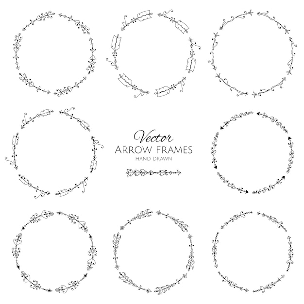 Conjunto vectorial de marcos con elegantes flechas rizadas