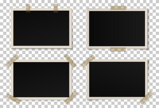 Vector conjunto vectorial de marcos fotográficos negros con varias sombras pegados con cinta adhesiva