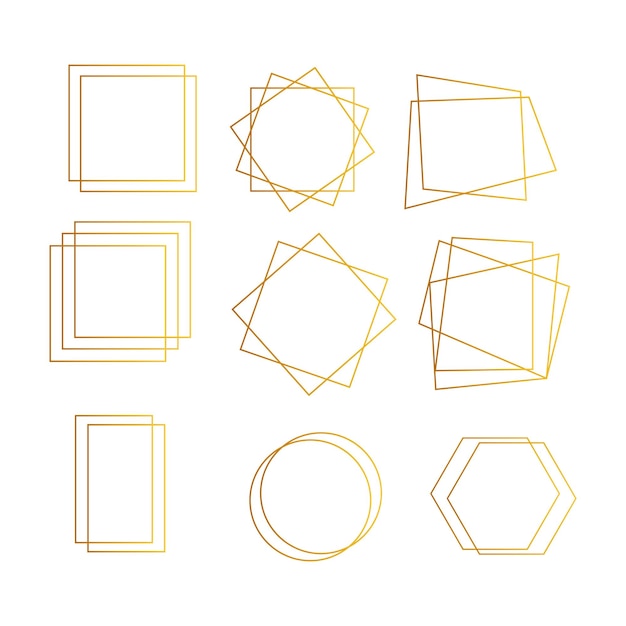 Conjunto vectorial de marcos geométricos dorados estilo art déco poliedro geométrico para invitación de boda