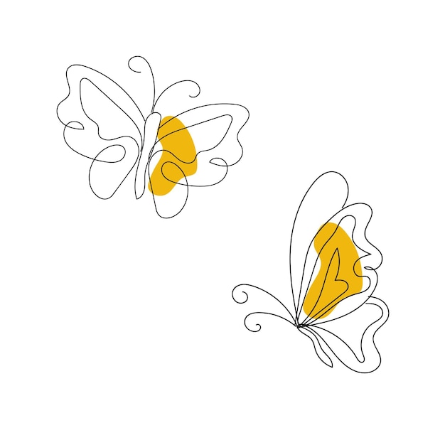 Conjunto vectorial de mariposas de arte lineal mariposas de ilustración monocromática